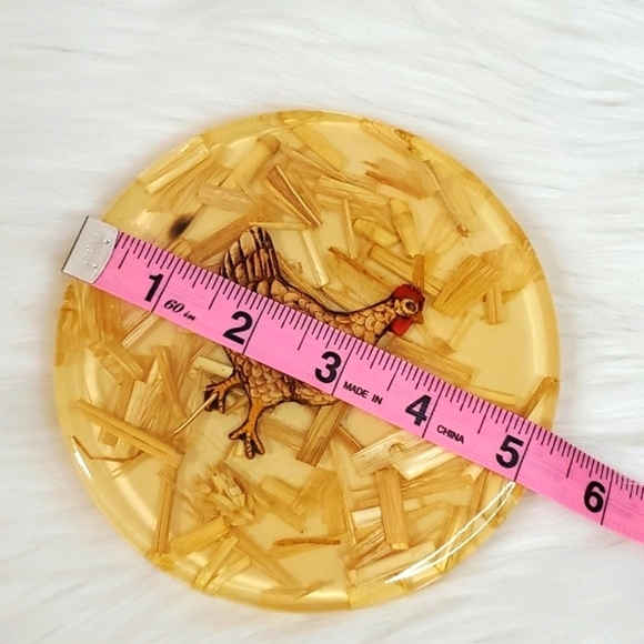 Vintage Lucite Acrylic Rooster Chicken Hen Farmhouse Trivet Real Hay Straw MCM - Picture 13 of 14